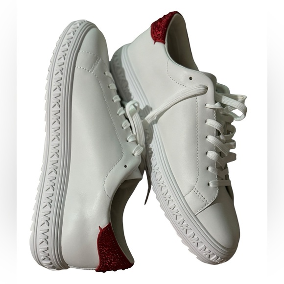 Michael Kors- Grove Embellished Leather sneakers in White Crisom/Red- Lace-up- 9 - Picture 11 of 14